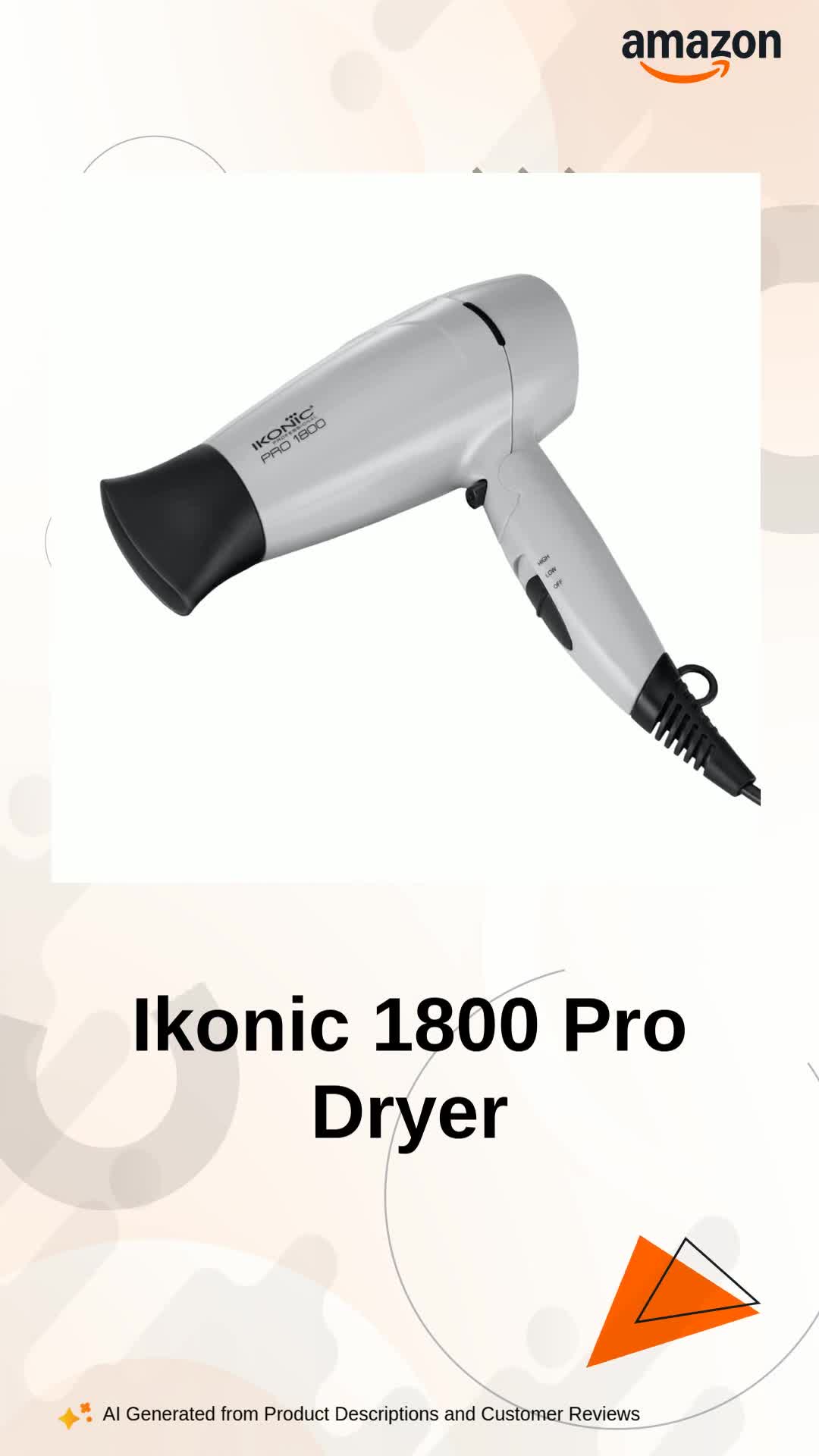 ボニックプロ IKONIC 1800 Pro Hair Dryer Grey 2-Speed Temperature Settings with